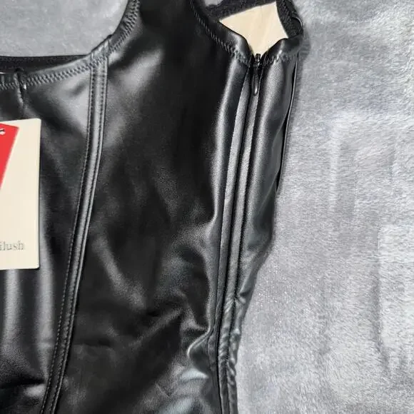 Popilush Faux Leather Lace Shapewear Bodysuit Tummy Control Thong Underwire Sz M - Picture 7 of 10